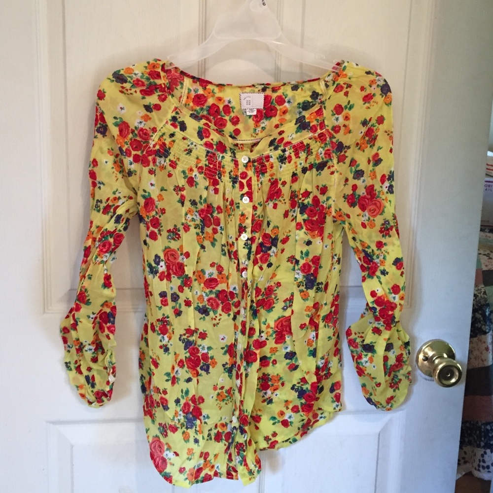 Anthropologie Floral Button Down Top
